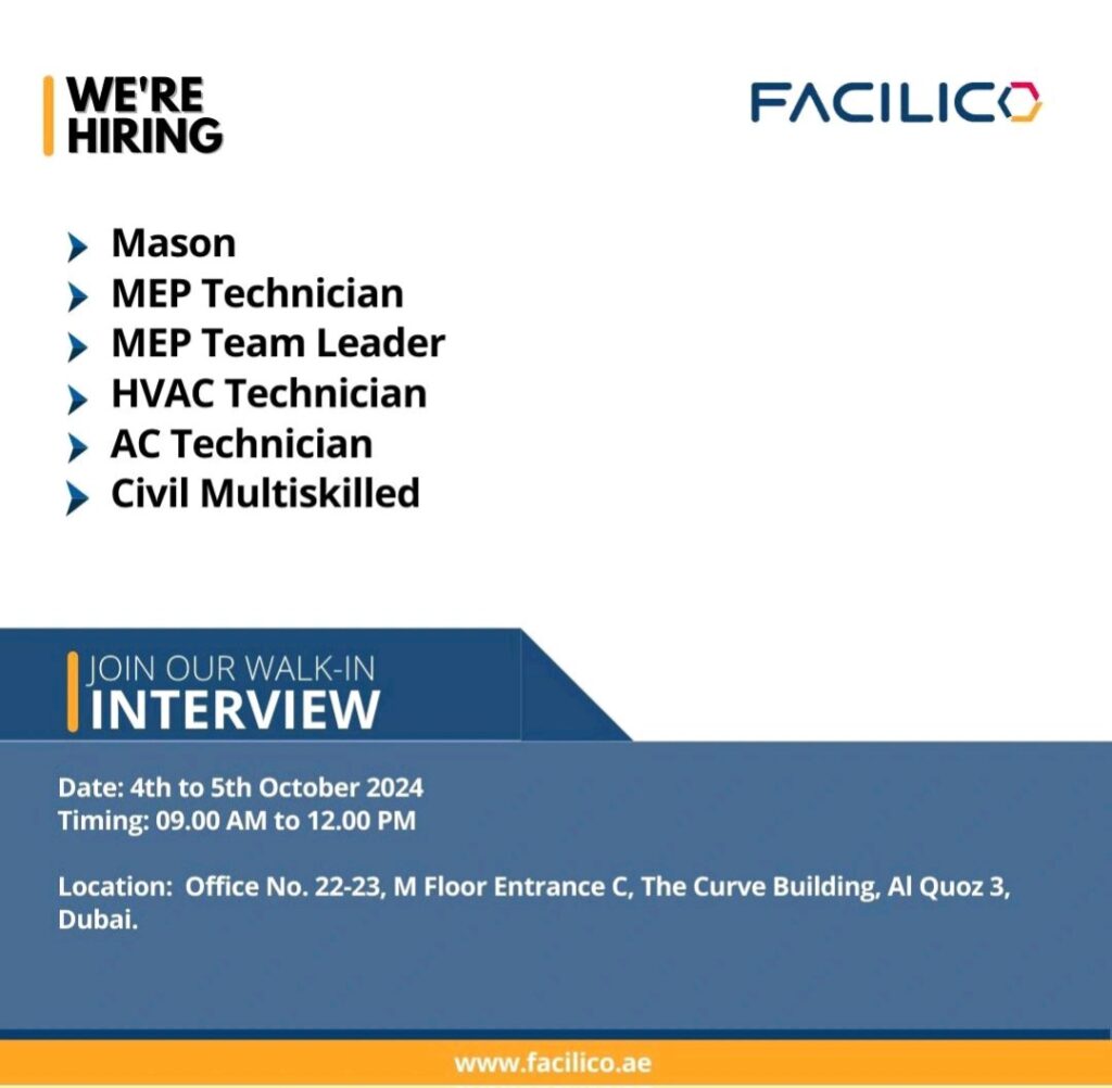 "Join Facilico Facilities Management for walk-in interviews in 2024! 